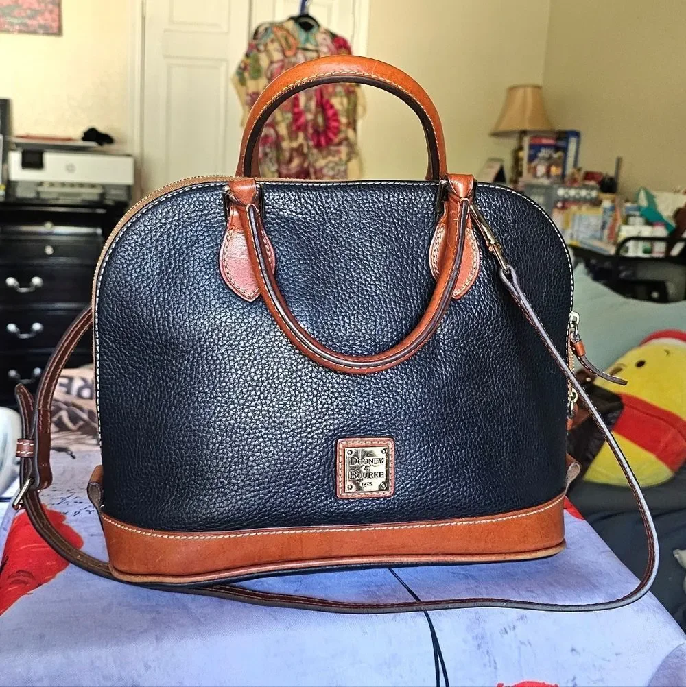 Dooney & Bourke Black and Brown Leather Satchel